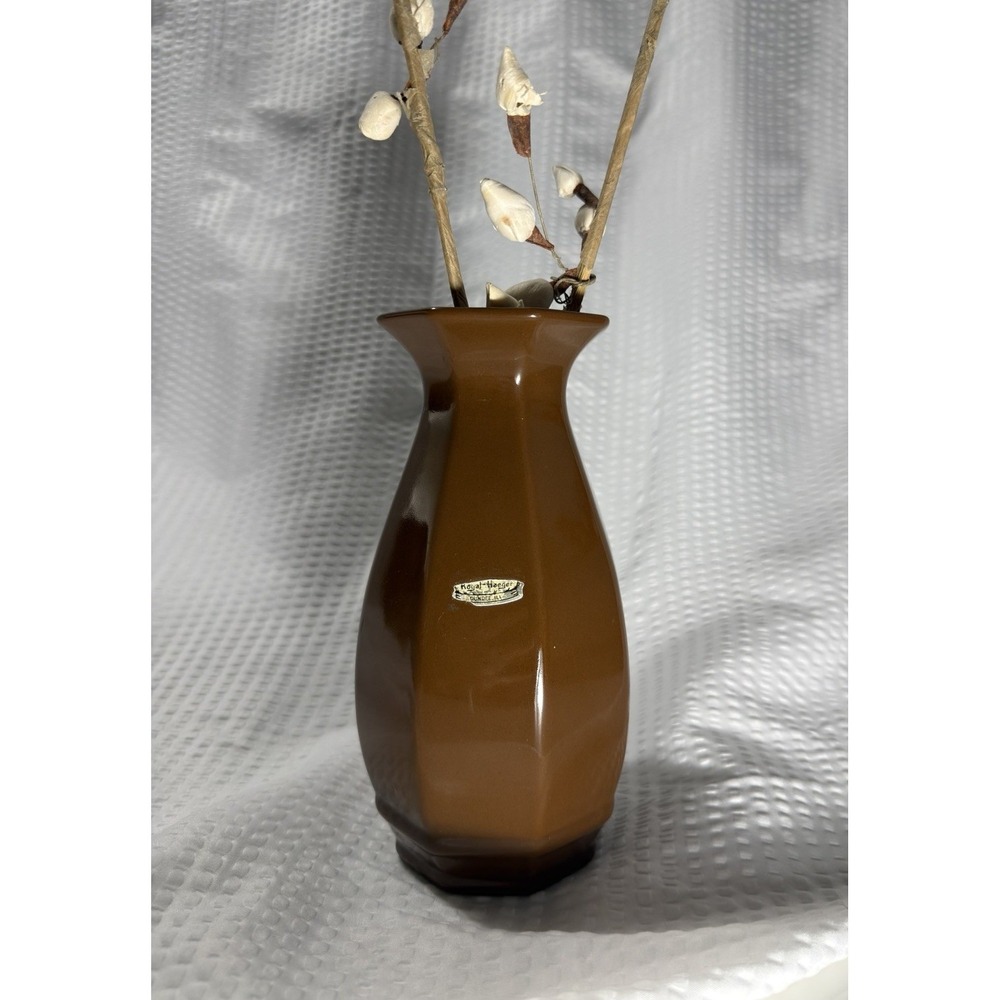 Royal Haeger Brown Hexagonal Ceramic Vase Glossy Mid Century Modern Decor 705-S